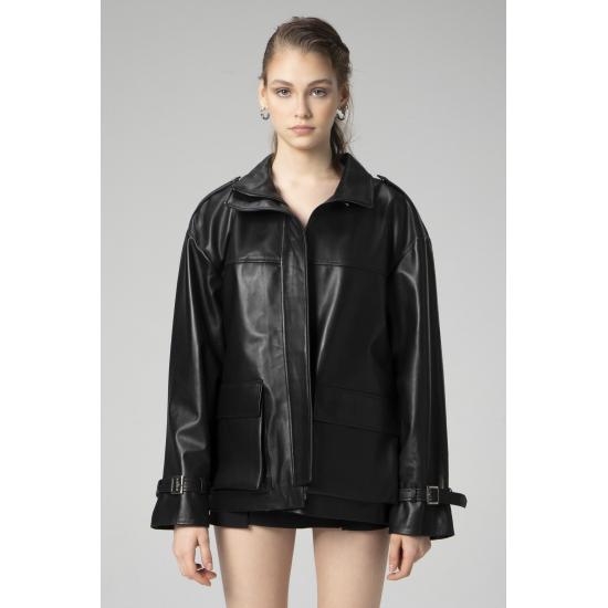 

Женские пальто Wm042 Повседневная одежда Натуральная кожа Женские пальто XL чёрный