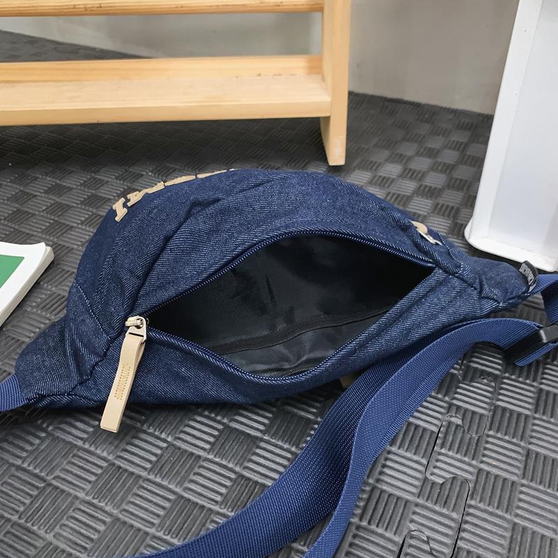 Women's Denim Chest Bag Letter Crossbody Bag Waist Bag Men's Large Capacity Sports Bag