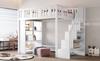 Letto a soppalco 90 x 200 cm, letto per bambini con scala contenitore, con diversi ampi vani contenitore, letto funzionale, bianco (senza materasso)