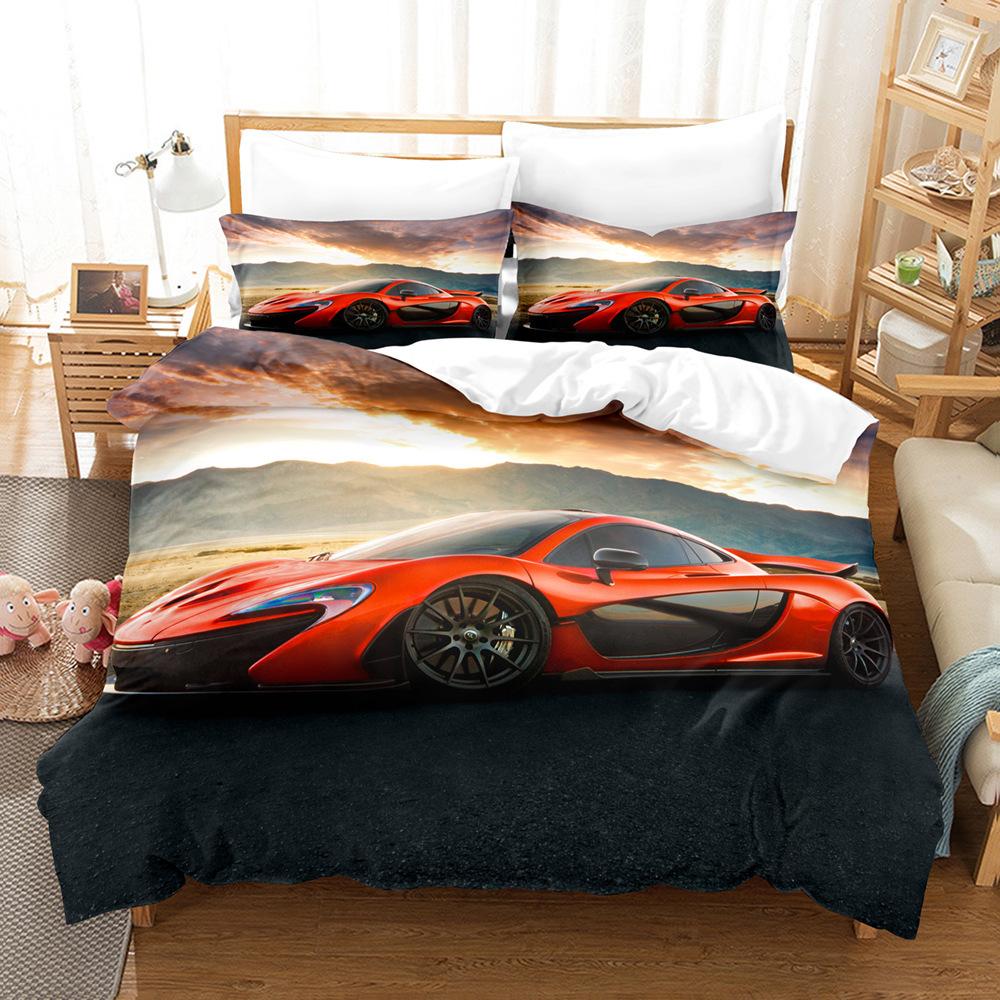 Bed Three-Piece Set Cool Sports Car Racing Series Polished Cloth Home Textile Quilt Cover Pillowcase Bed Sheet Bedding