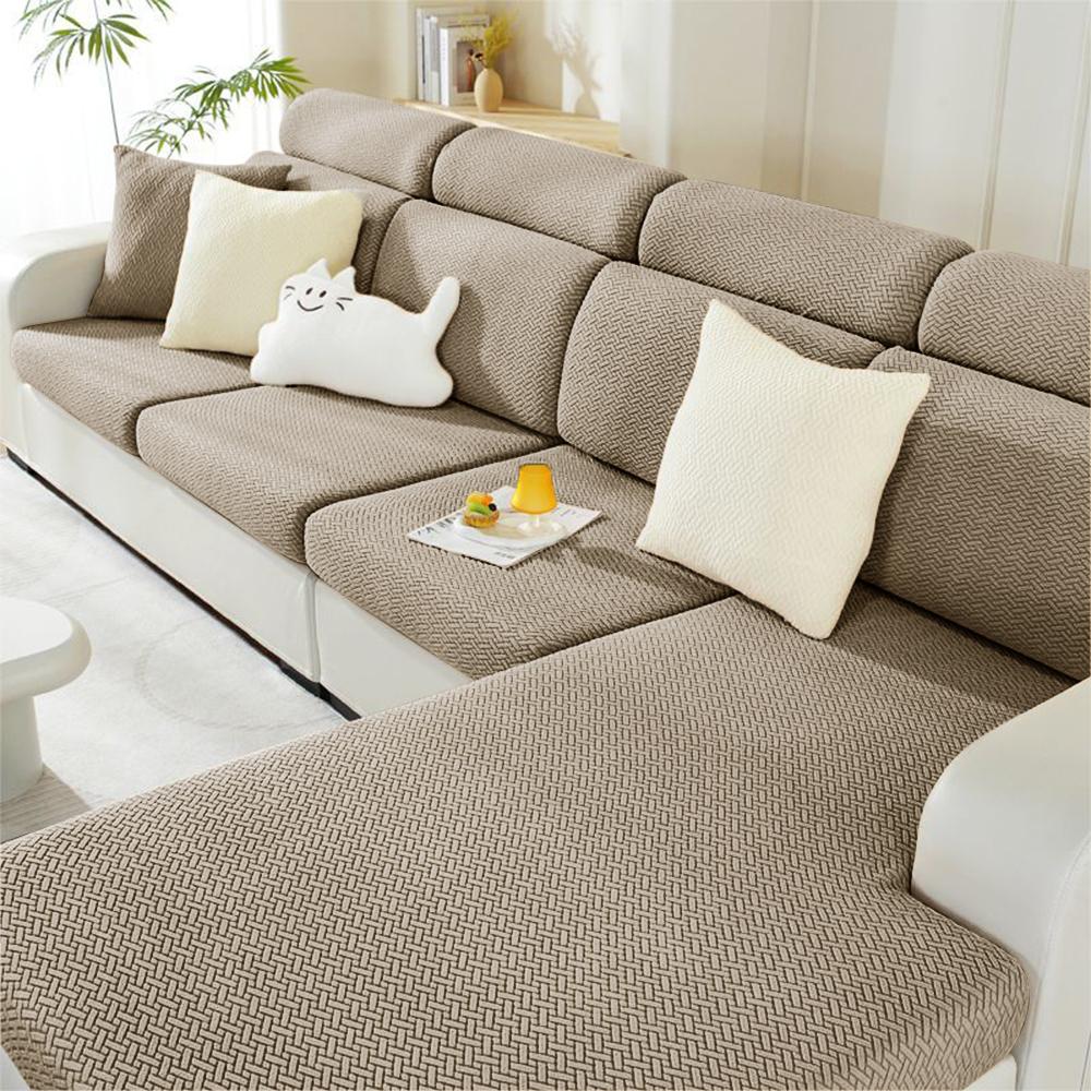 Jacquard Sofa Covers Solid Colors Seat Cushion Cover Living Room Washable Spandex Sofa Couch Slipcover L-Shaped Chaise Longue