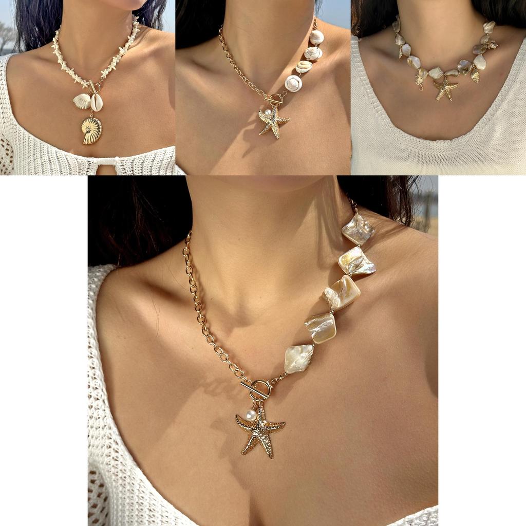 Ocean Star Shell Bead Necklace For Women With Layered Pearl Design Fashion Jewelry