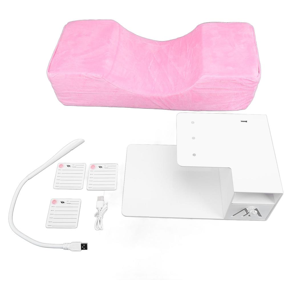 Wimpernverlängerungskissen mit Ablage-Organizer-Ständer 3 Helligkeiten LED-Licht Blau Beleuchtung Pink U-förmig