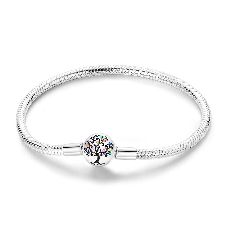 925 Silver Heart Bracelet 17-20CM Sparkling Golden DIY Charms Beads Fashion Jewelry for Women