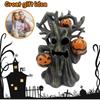 Halloween Pumpkin Tree Decor,Lighted Resin Halloween Figurine with Ghost Face Pumpkins, Haunted Miniature Tree for Indoor Table Decorations
