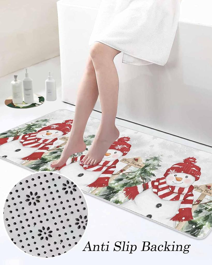 Christmas Snowman Snowflake Xmas Tree Kitchen Mats Decor Winter Xmas Non Slip Corridor Balcony Rugs Bath Doormat Foot Mat Decor
