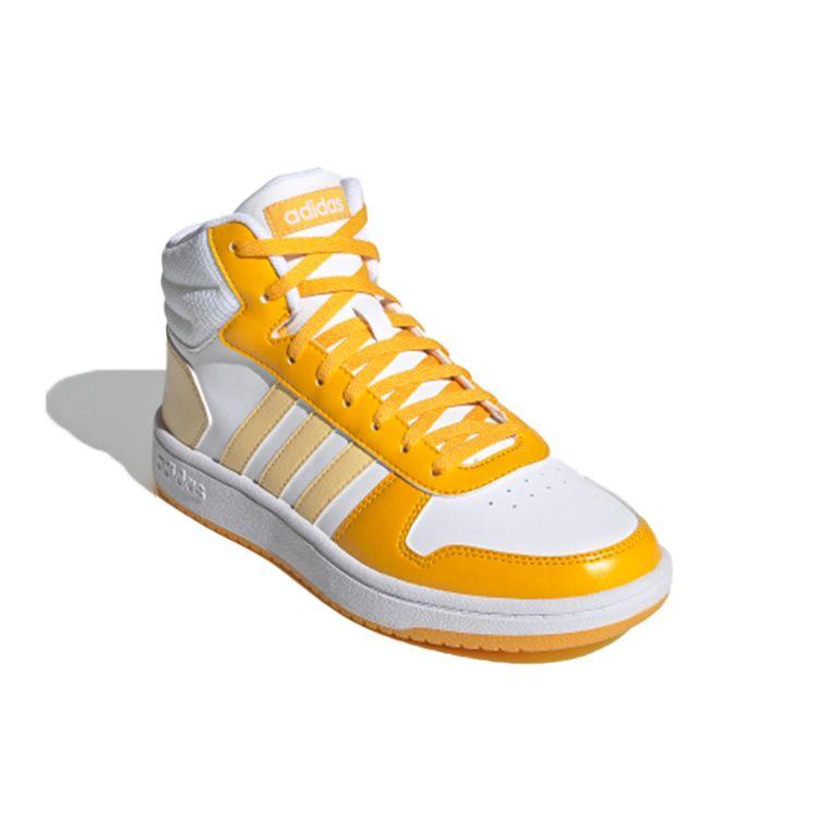Adidas Neo Hoops 2.0 Mid Synthetic Leather Slip Resistant Durable Breathable High Top Skate Shoes Women Sneakers White Yellow G55054