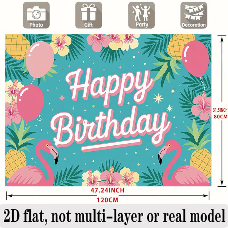 Pink Flamingo Birthday Banner, Tropical Pineapple Backdrop Wall Decor for Party