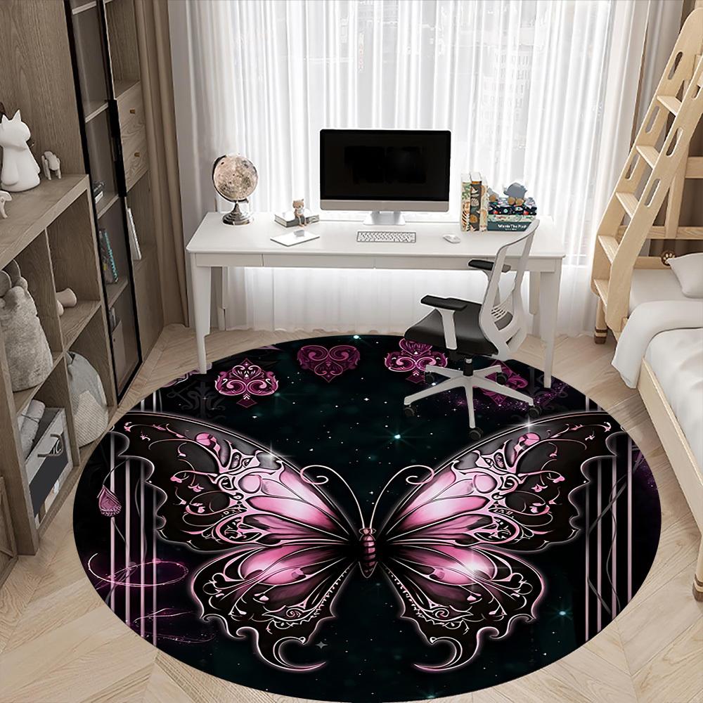 1pc Butterfly Fantasy Office Round Area Rug, Indoor Mat Suitable ForOffice, Under Office Chairs Bedroom Living Room Home Decor T190