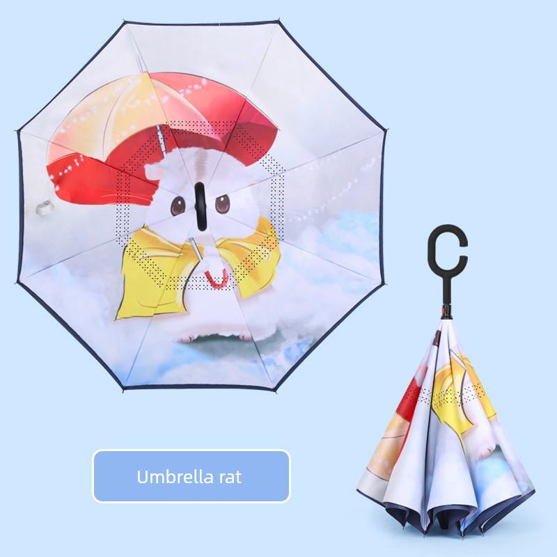 Umbrella, Reverse Umbrella, Double-Layer Hands-Free Long-Handled Children's Umbrella, Cute Cartoon Umbrella for Primary School Students, Rain or