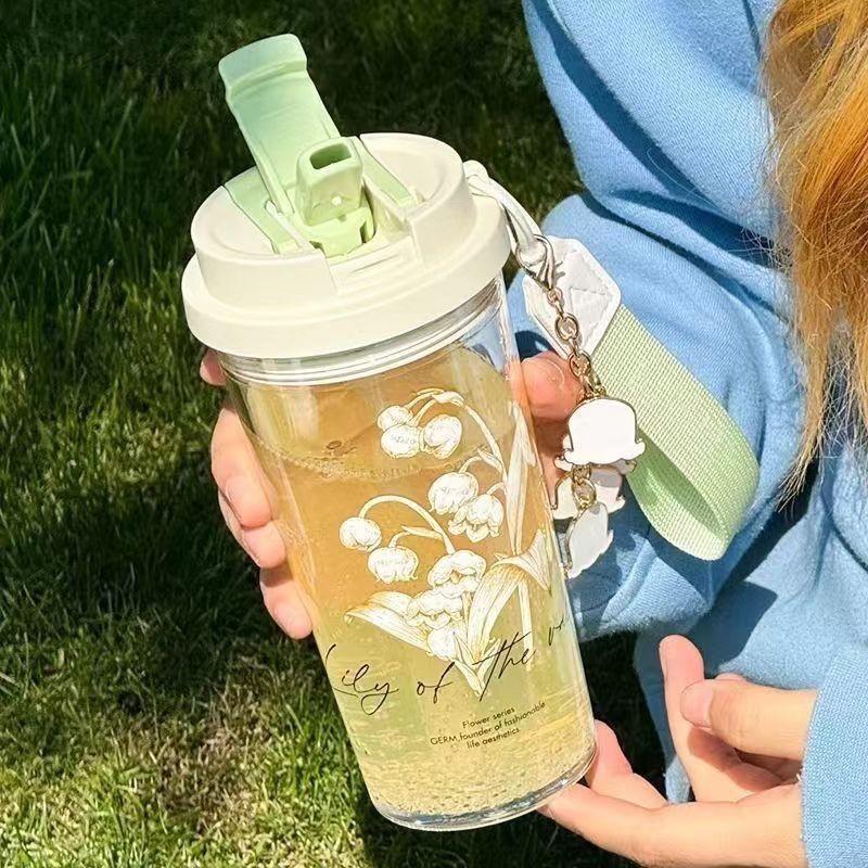 Summer Straw Cup Portable and Portable for Girls Drop Resistant Large Capacity Dual Drink Office Water Cup High-capacity