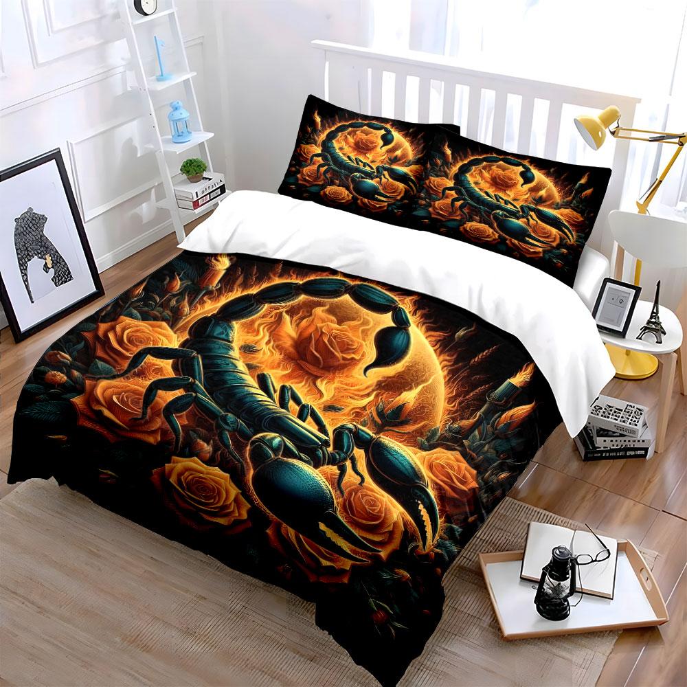 Scorpion Rose Themed Decor Set Multiple Sizes Kid'S And Adults' Bedroom Exquisite 3Pc Bedding Set, Gift