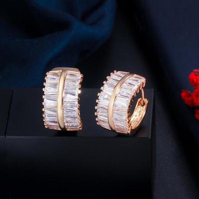WWJ Brilliant Geometric Cubic Zirconia Small Hoop Earrings