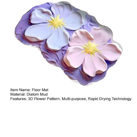 Floor Mat with Anti-Slip Bottom Quick-Drying Material 3D Floral Pattern Bathtub Mat Bathroom Kitchen Entryway Decor