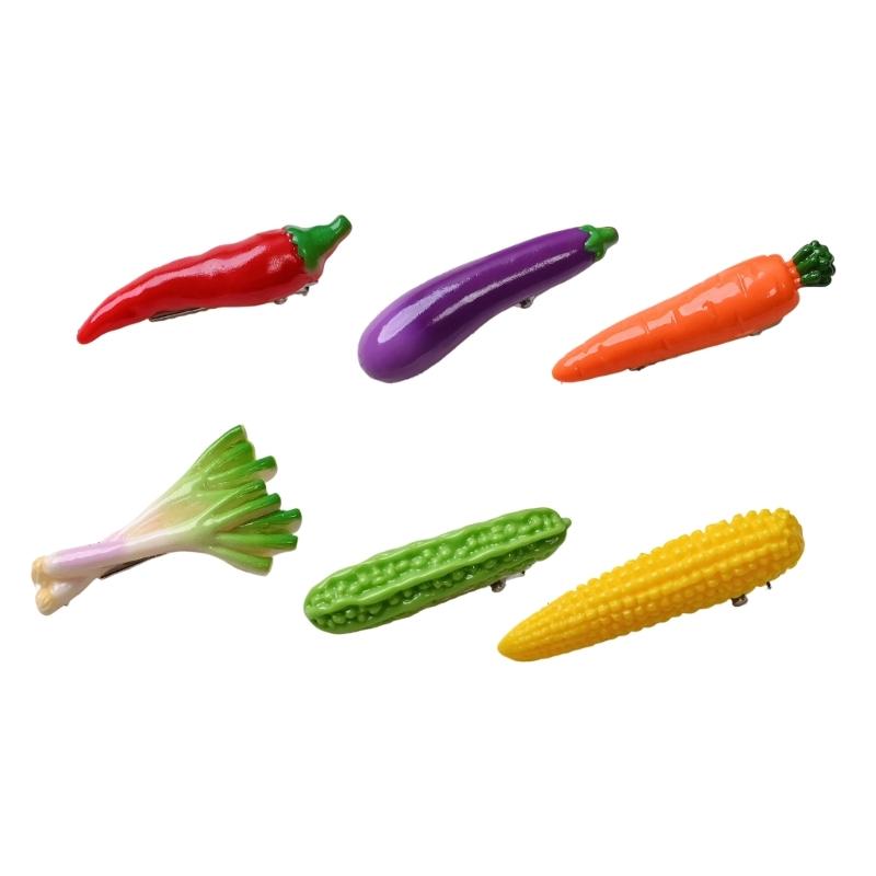 Vegetable Hair Barrette Set with Simulation Design and Metal Backs for Arranging Loose Hair Along the Front and Side Bang