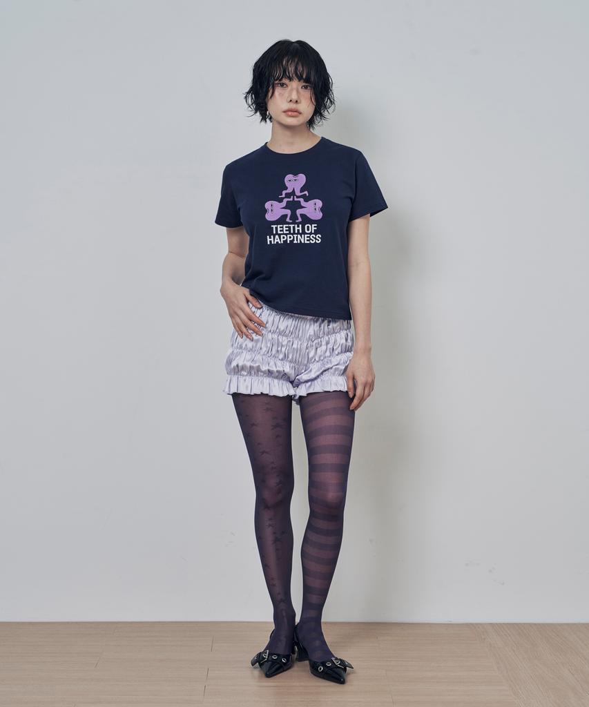 Lujeoseukeulleob Teeth Of Happiness Clover Logo Short Sleeve T-Shirt Navy