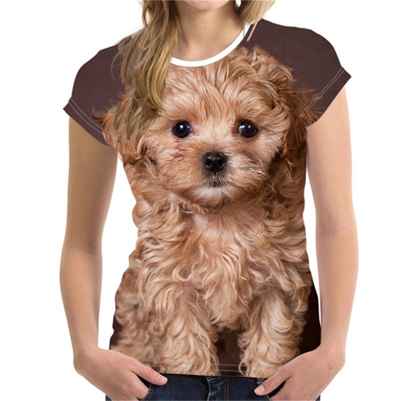 Summer Round Neck 3D Puppy Pattern Printed Top Fashionable and Casual Cute Short Sleeved Women's T-shirts