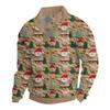 Men's Christmas Cotton Pullover Long Sleeve Outdoor Shirt Vintage Corduroy Button Stand Collar Shirt Casual Sweatshirt Christmas Print Top