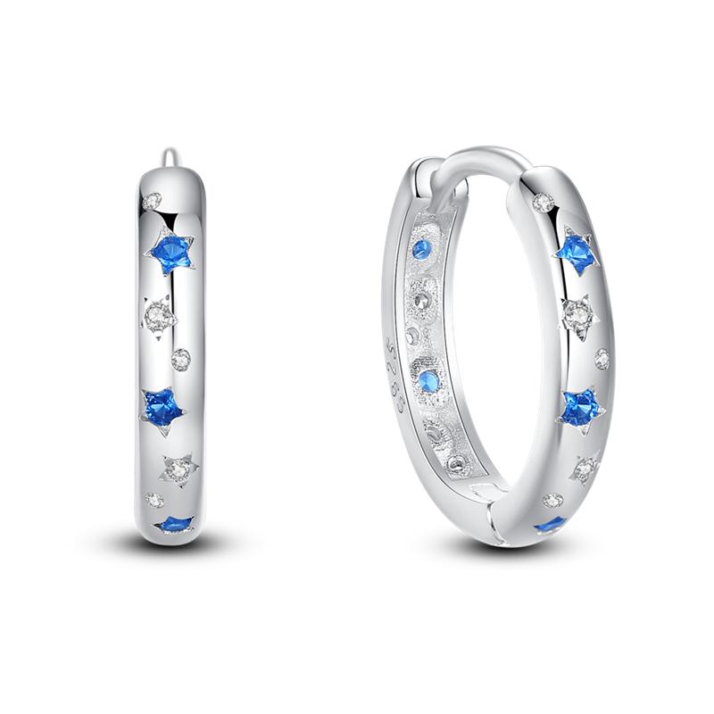 HOT SALE 2025 Sparkling Zircon Star Moon Sun Hoop Earrings 925 Silver Circle Round Earrings for Women Wedding Engagement Jewelry
