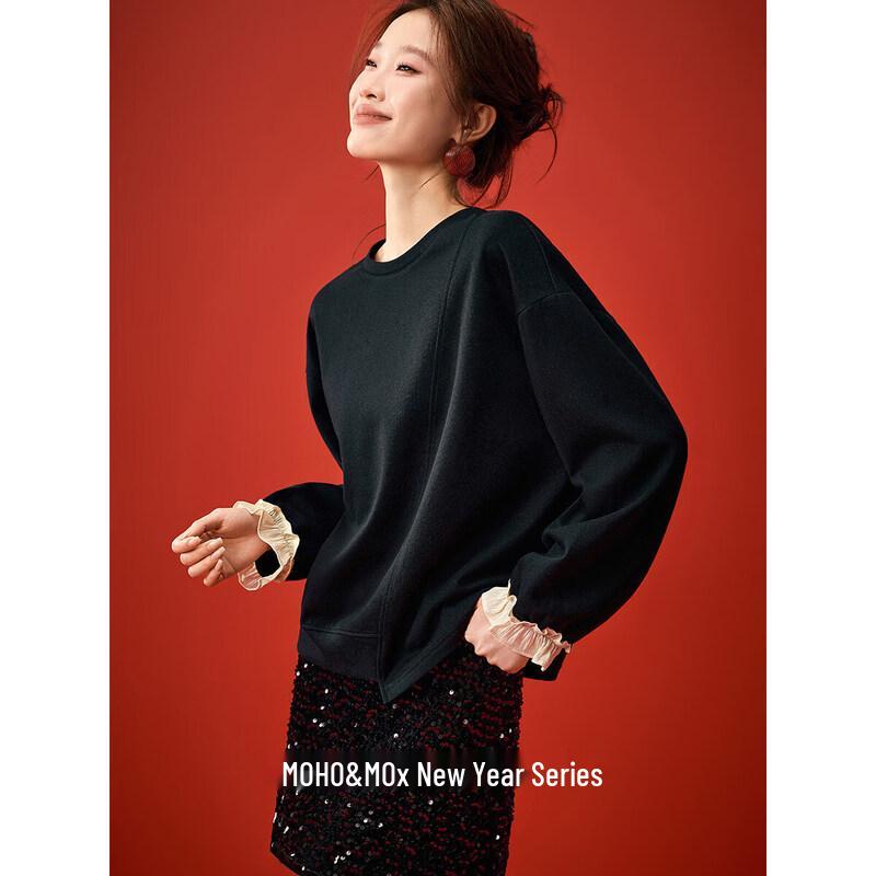 Mohan Yimei Women s Spliced Sleeve Ruffle Cuff Sweatshirt M