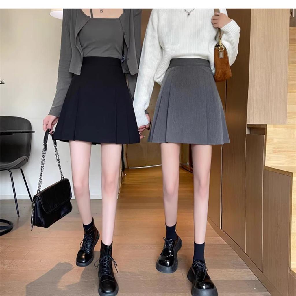 2024 Spring Plus Size Korean Style Black Pleated High-Waisted Slimming Skirt