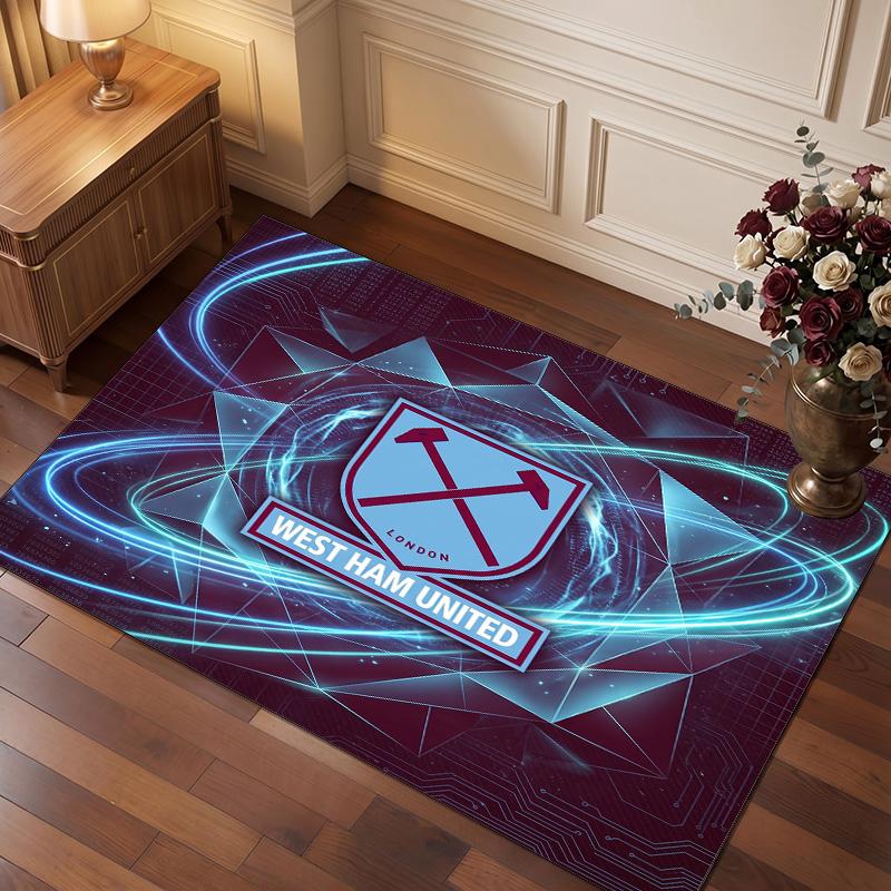 West Ham United Football Print Crystal Velvet Rug, Comfortable Water Absorbent Non Slip Indoor Floor Carpet