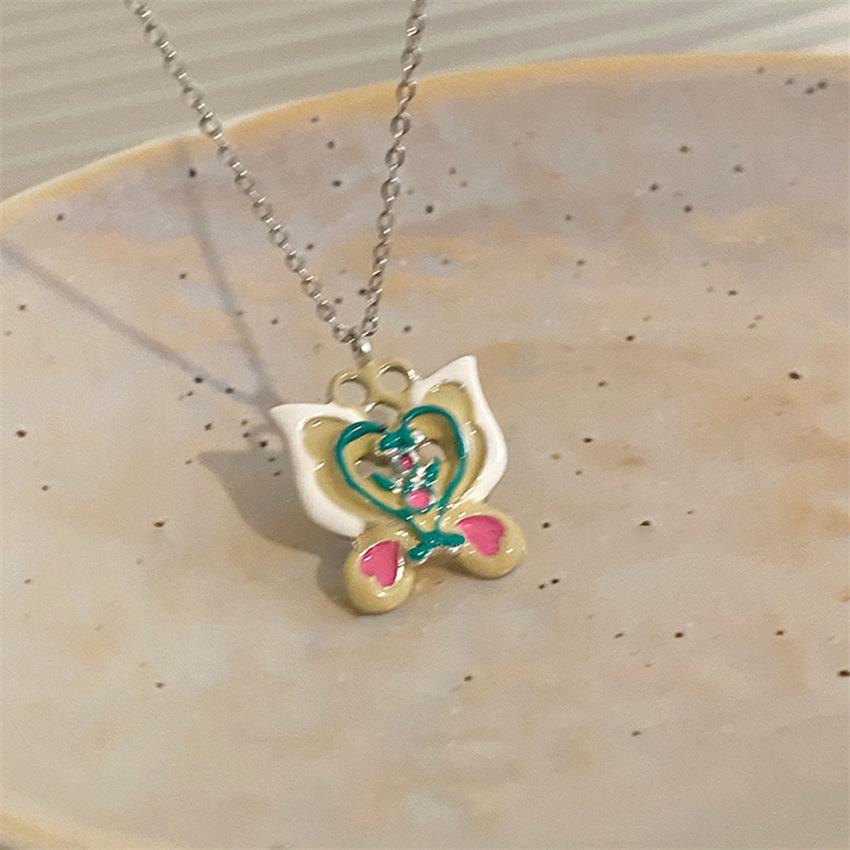 Dopamine drop glaze butterfly pendant necklace sweet temperament simple collarbone chain ins Internet celebrity accessories