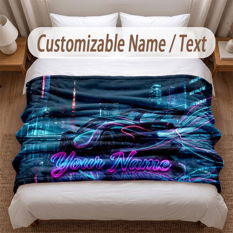 Neon Abstract Theme Soft Blanket Personalized Custom Name Text Print Warm Blanket Home Sofa Bedroom Decor