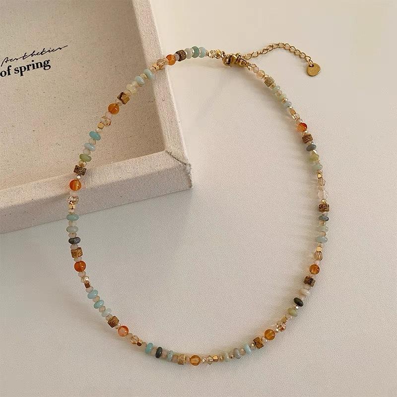 

Rice Bead Necklace, Colorful Rice Grain Starry Sky Necklace, Handmade Collarbone Chain, Niche Design, Light Luxury, Multiple Wearing Methods 40cm