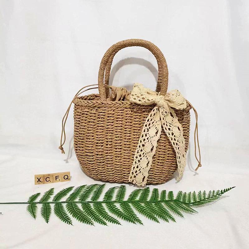 

Женская повседневная плетеная сумка с бантом для путешествий и отпуска светло-коричневого