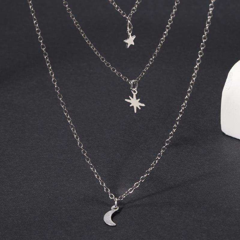 Star Necklace New European and American Alloy Jewelry Pendant Moon Multilayer Stacking Women's High Sensibility Necklace