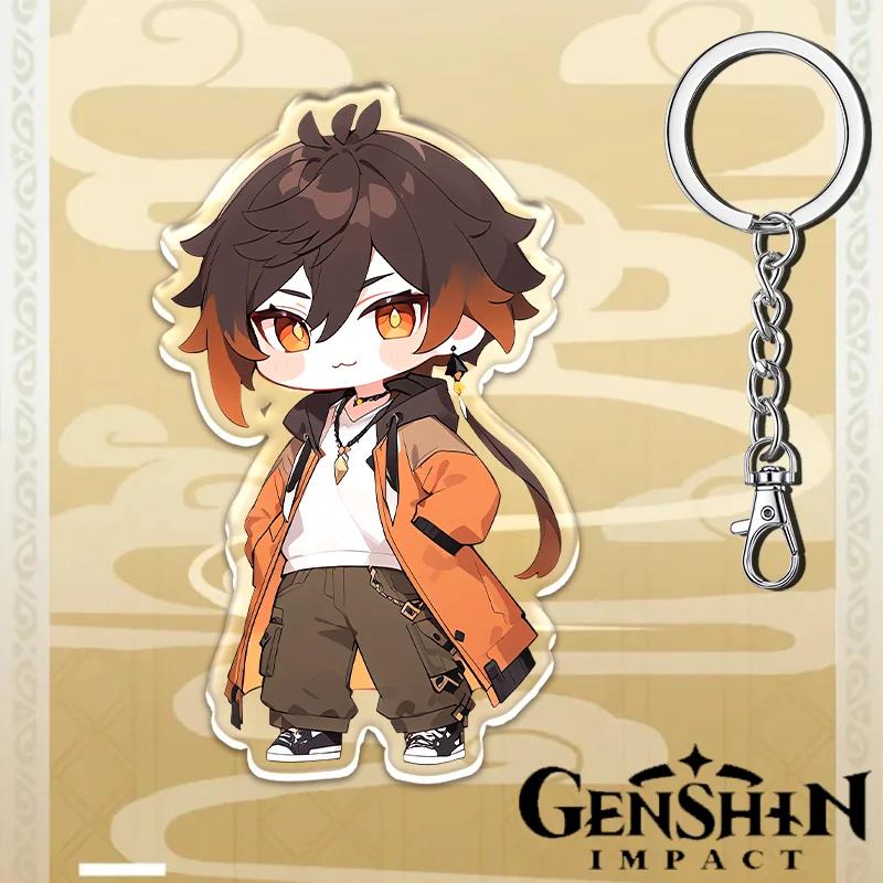 Portachiavi Acrilico Genshin Impact da 12cm Accessori Zaino Studente Hu Tao Yoimiya Zhongli Raiden Shogun Accessori Regali per Feste