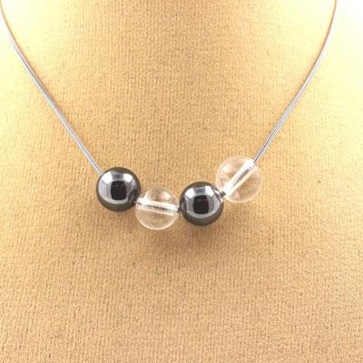 Steine und Mineralien. Halskette Perlen Quarz + Hämatit 8 mm. Edelstahlkette. Halskette Damen, Herren. Personalisierte Größe