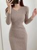 Strickkleid für Damen Vintage Strickpaket Hüftbetont Elegant Damen Strickwaren Elastizität Damen Herbst Winter Midi-Kleider