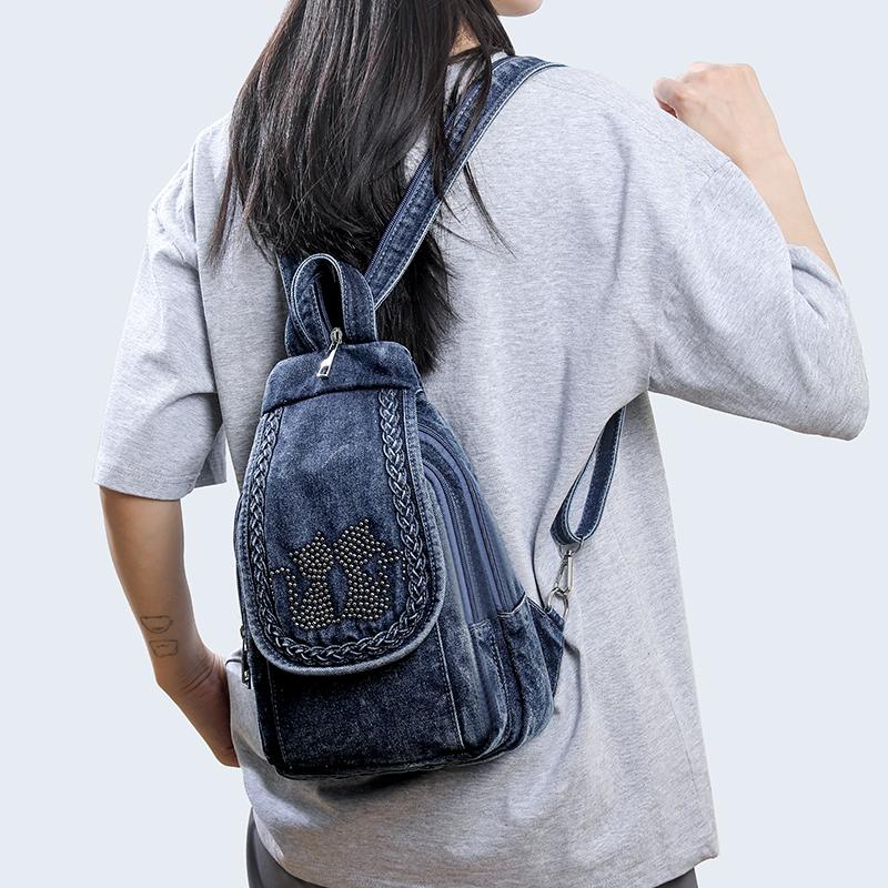 Zaino Borsa a Tracolla da Donna Borsa da Petto Multiuso Zaino in Denim All-match