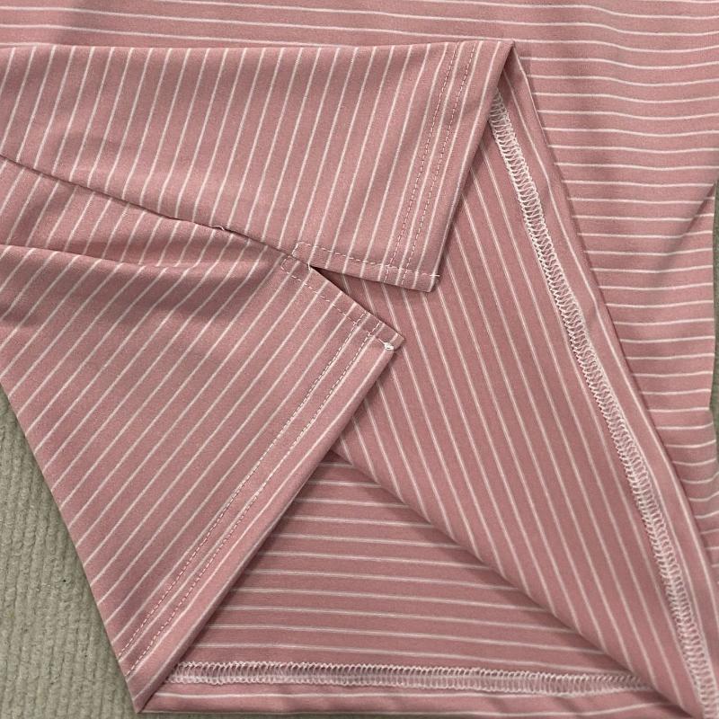 Summer Pink and White Contrast Striped Shoulder Flip Collar Slimming Casual Top
