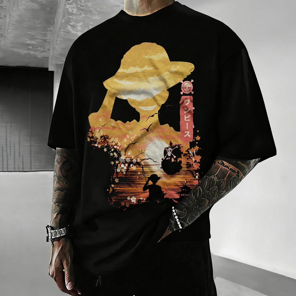 One Piece Anime Luffy Gear5 Aufdruck T-Shirt Unisex Unisex Baumwolle Kurzarm Sommer Y2k Grafik-T-Shirt Lässige Streetwear Übergroße Oberteile