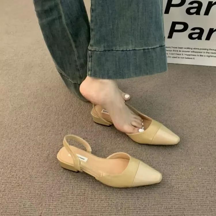 Fashion Women's Low-heeled Bag Head Sandals French Nude Thick-heeled Backless Shoes Fragrance Design