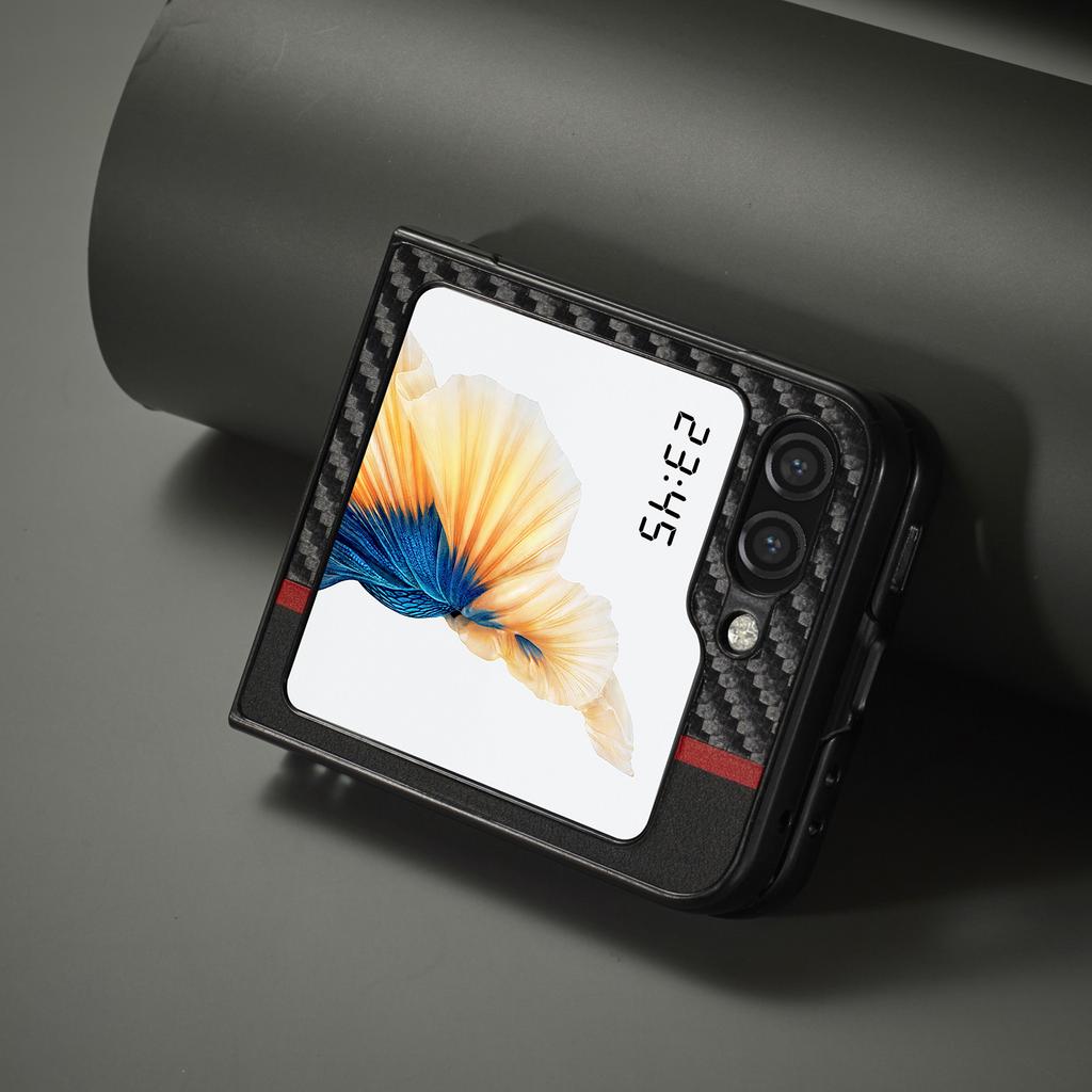 LC.IMEEK For Samsung Galaxy Z Flip5 5G Carbon Fiber Texture Phone Case PU Leather+PC Shockproof Cover