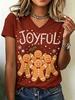 Women V‑Neck Short Sleeve T‑shirt Christmas Candy Cane Letter Graphic Print Xmas Holiday Party Casual Daily Tee Top