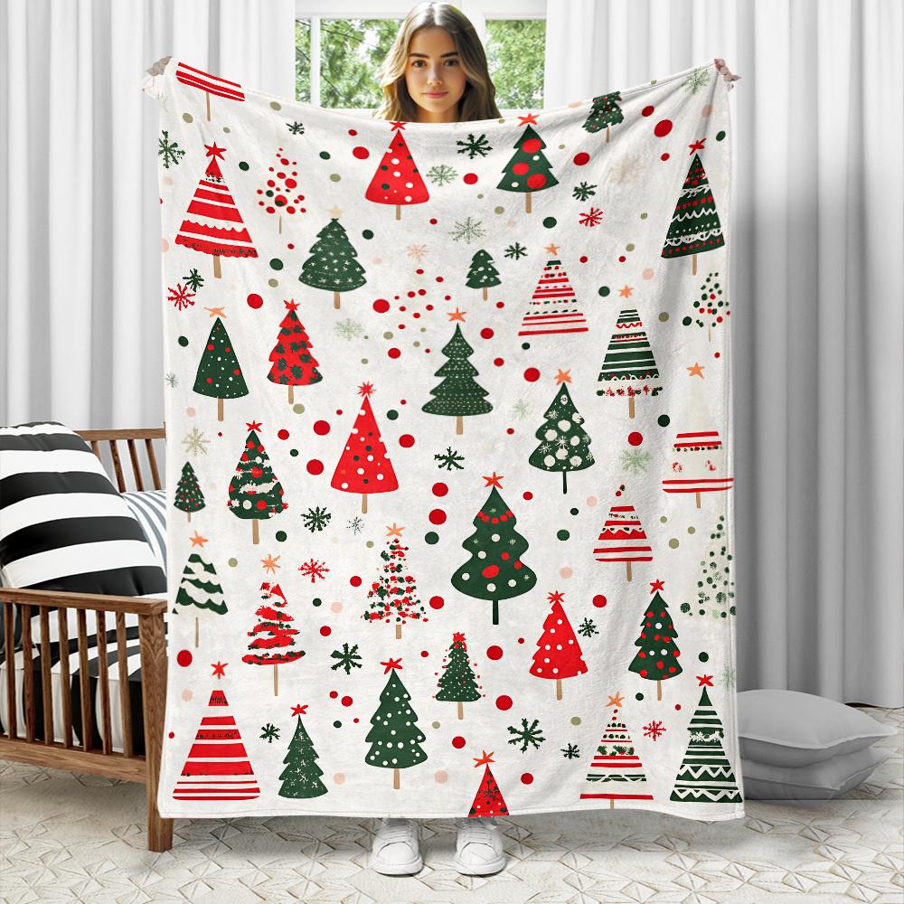 Cozy Christmas Tree & Snowflake Flannel Blanket - Soft, Lightweight, All-Season Comfort | Perfect for Sofa, Bed, Travel, Camping