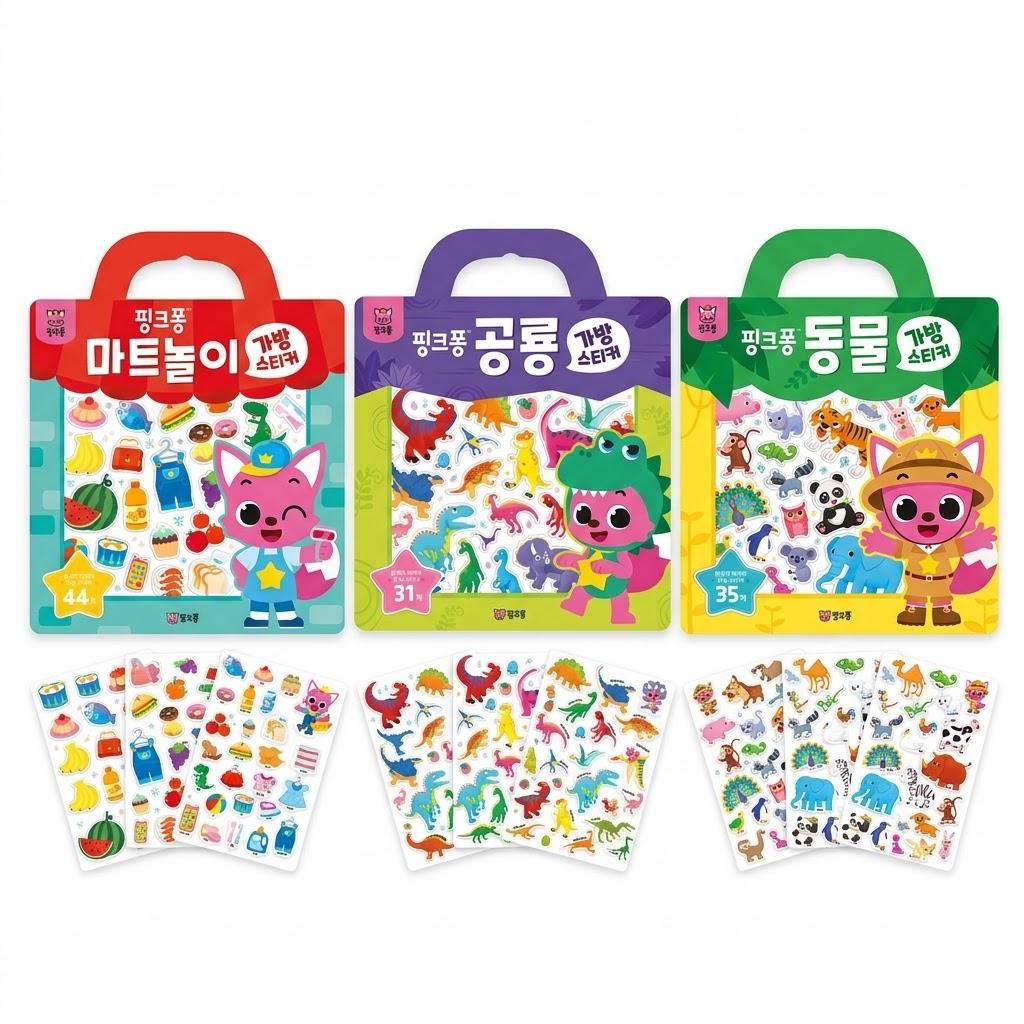 PINKFONG Soft Sticker Bag - (Animal Adventure / Dinosaur World / Supermarket Pretend Play)