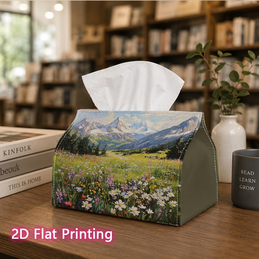 1pc, 2d Flat Printing, Tissue Box The Peaceful Grassland Pattern In the Mountains Printed Tissue Box, Suitable for Bathrooms, Living Rooms, Bedrooms,