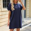 IHUASU Spring/Summer Solid Color Round Neck Loose Pocket Short Sleeve Women's Dress