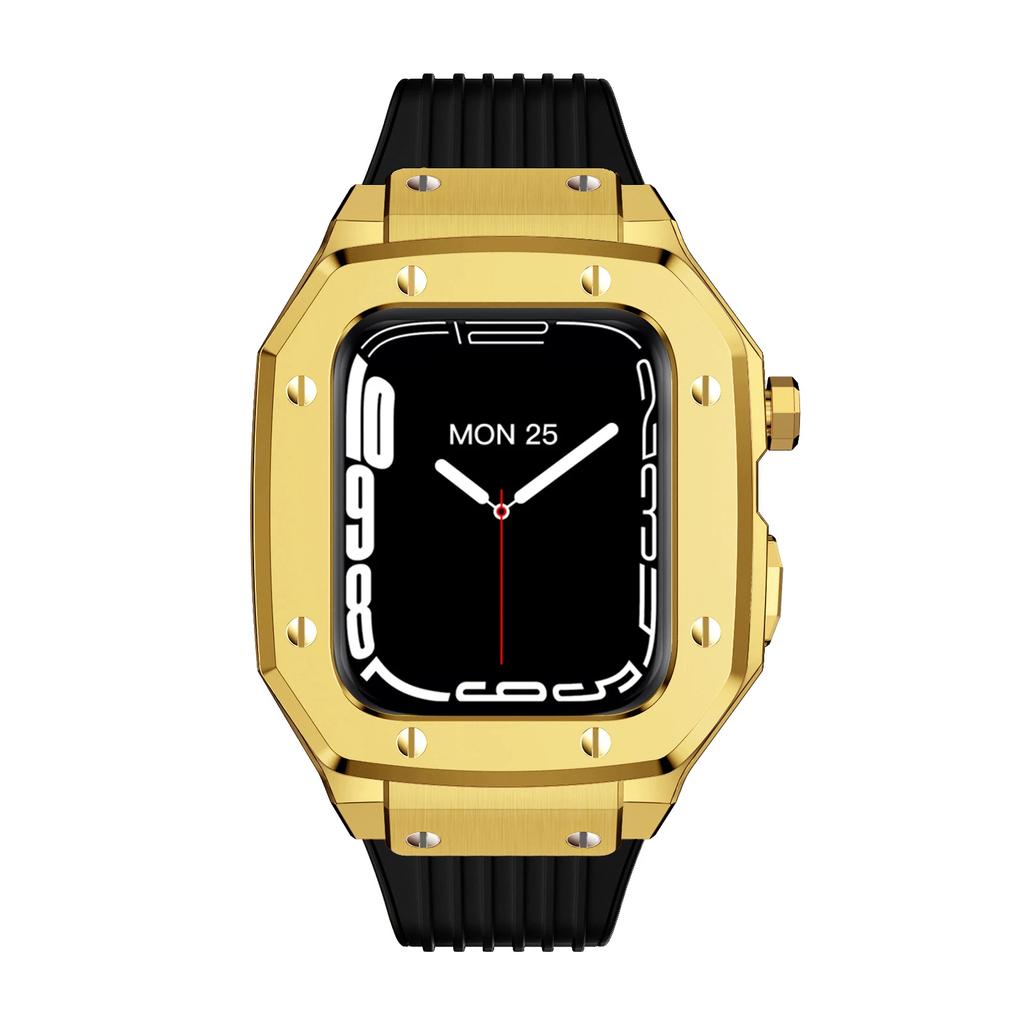 Paslanmaz Çelik Kasa+Kauçuk Kayış IWatch 9 45mm 44MM için Silikon Bant Modifikasyon Kiti Apple Watch Serisi 9 6 5 4 SE 8 7 45 için