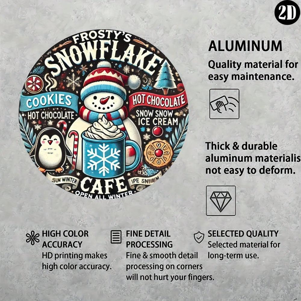 Frosty Snowflake Cafe Metal Wall Sign 8x8 Inch Round Aluminum Art for Home Office Bar Shop