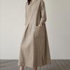 Women's Round Neck 3/4 Sleeve Loose Fit Maxi Dress Casual Solid Color Elegant Sun Dress