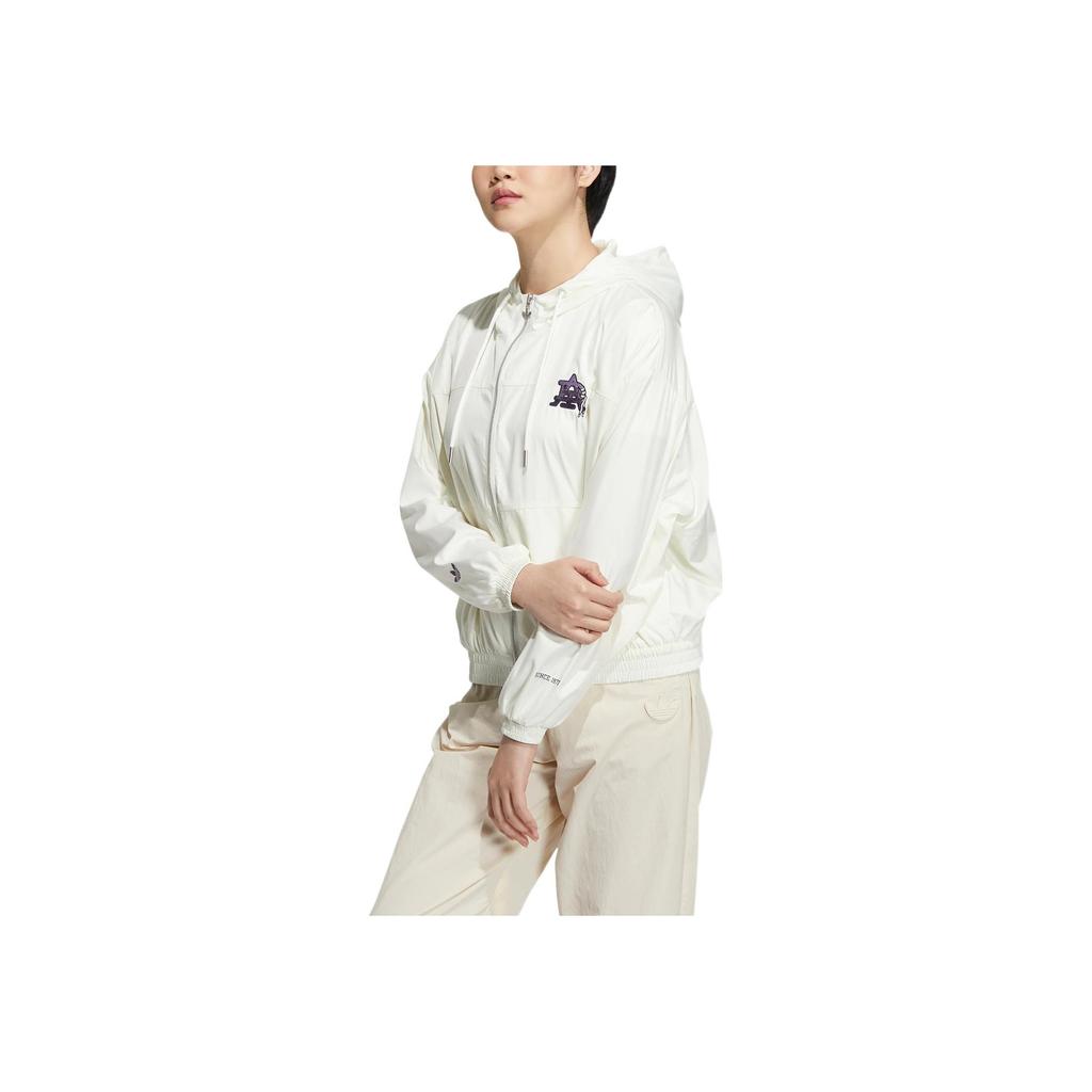 Adidas Originals Clover Letter Logo Print Hooded Jacket Women Jackets White HS1933