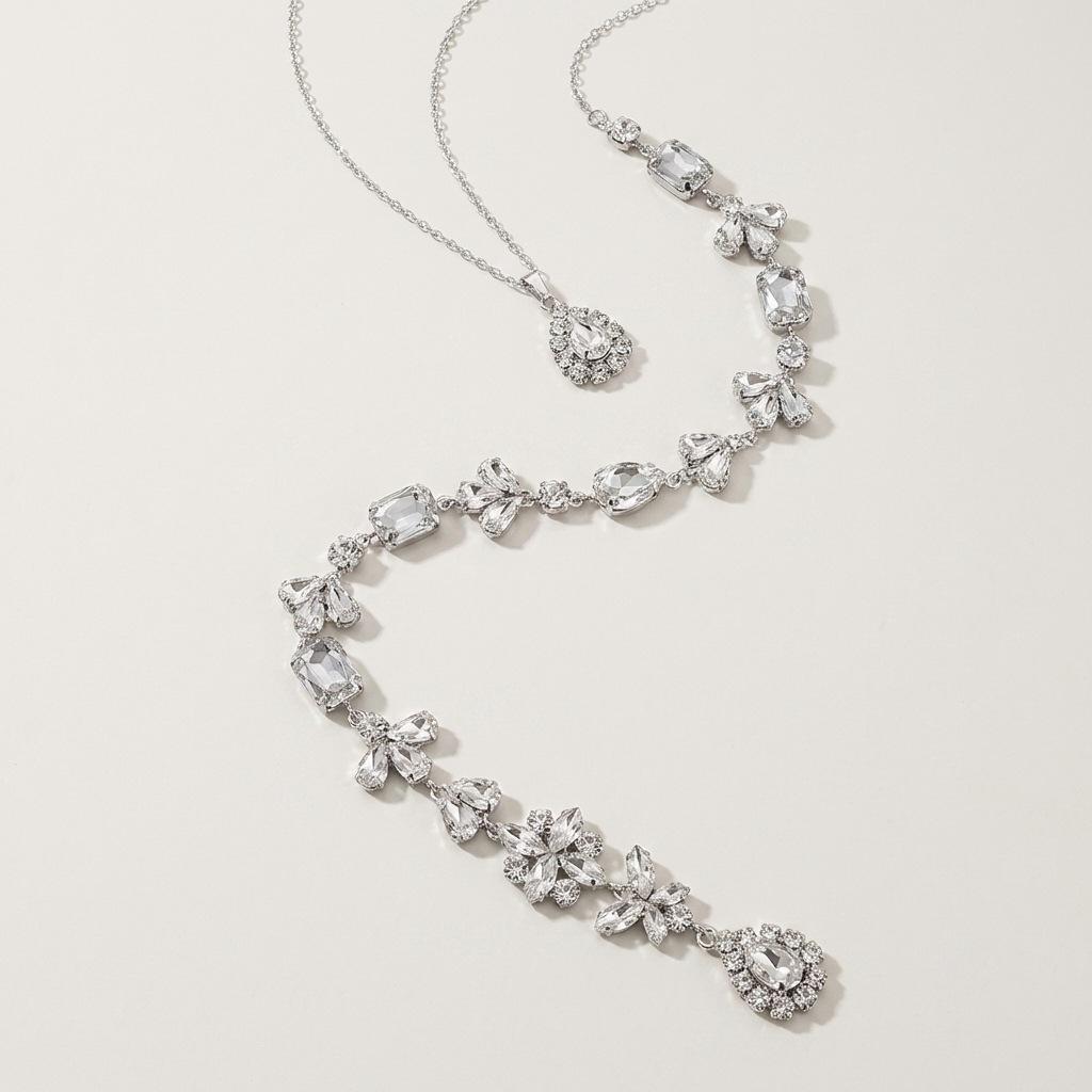 Minimalist Bridal Rhinestone Body Chain Long Back Necklace Elegant Open Back Jewelry For Wedding Dress