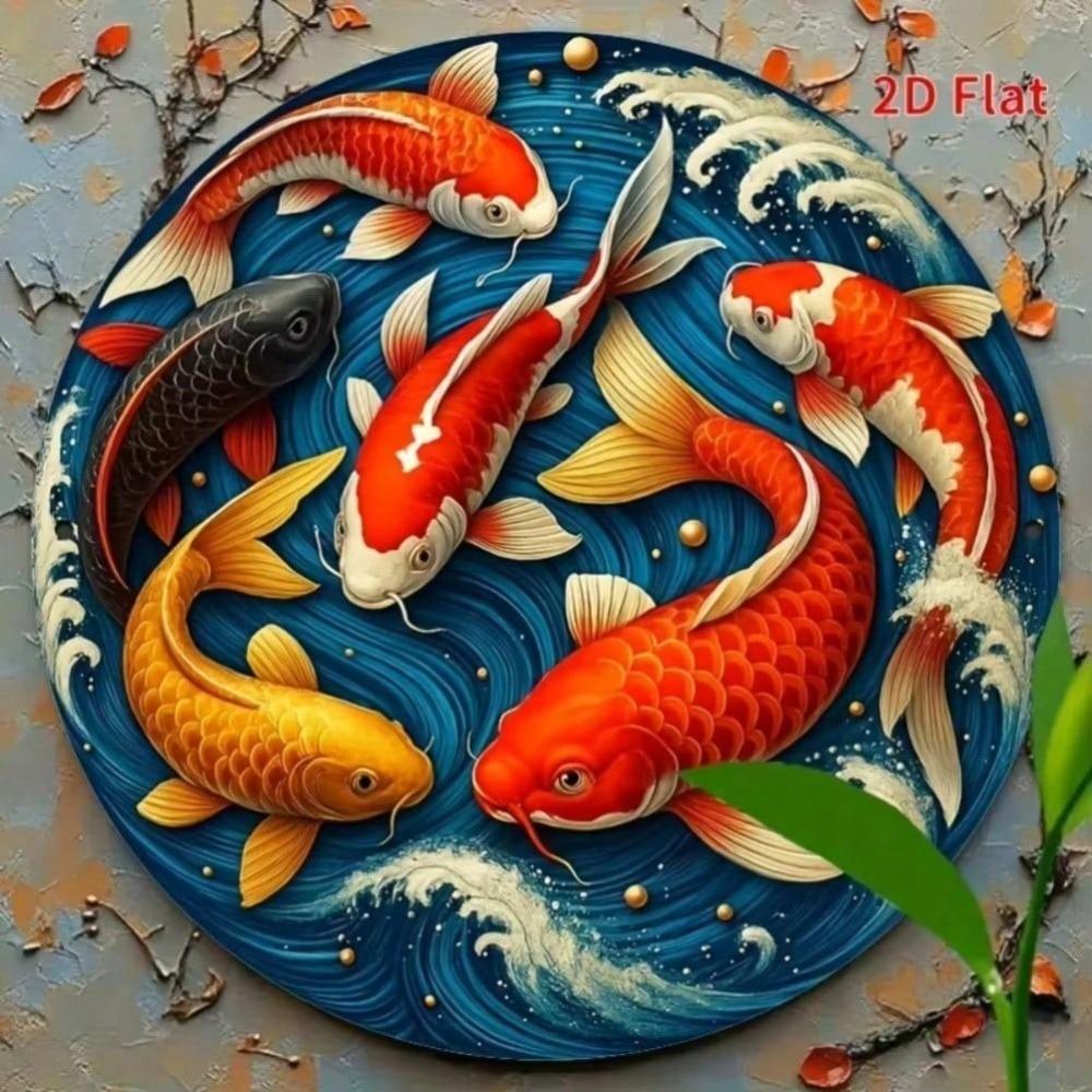 2D Vintage Koi Fish Metal Sign Poster Art For Home Office Garage Decor